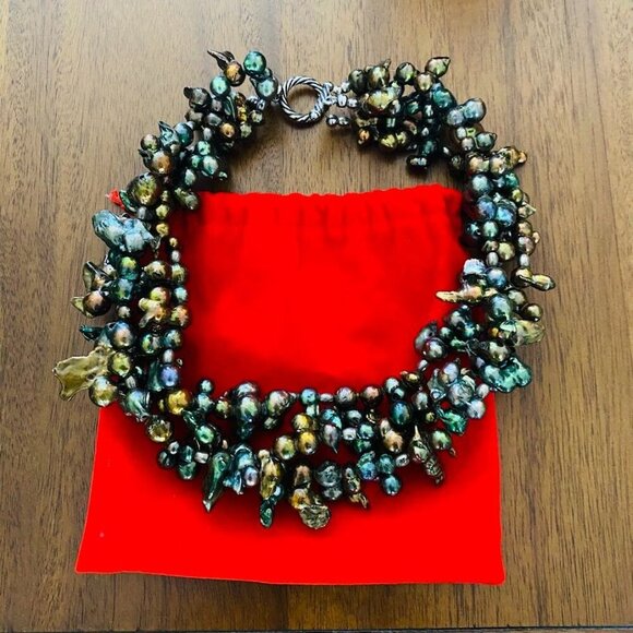 Vintage Peacock Baroque Freshwater Pearls Statement Necklace 18" - Picture 3 of 6